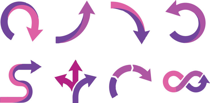 Purple Curved Arrow Icons Vector Set For Infographics Workflow Diagrams and Business Presentations
