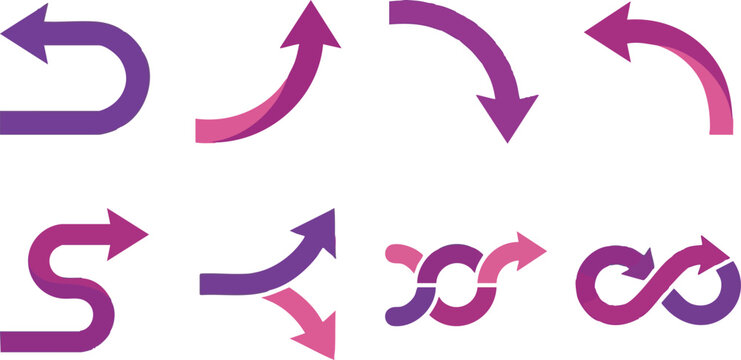 Purple Curved Arrow Icons Vector Set For Infographics Workflow Diagrams and Business Presentations
