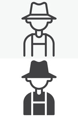 Plakat Farmer man avatar line outline and solid icon set with hat and overalls sign symbol. Editable stroke vector icon for agriculture worker profile, farm user, and character.