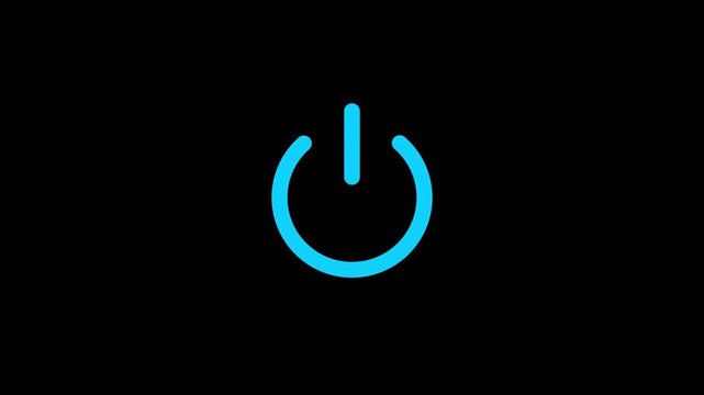 power reset button sign animation. start turn on off button animation on black background. 4k video