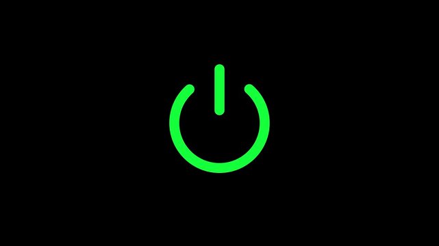 power reset button sign animation. start turn on off button animation on black background. 4k video