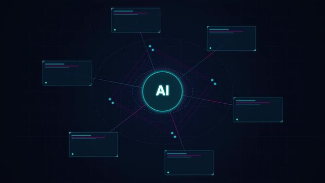 AI data core automation processing enterprise document governance workflow. Digital integration connecting corporate compliance verification management loop animation.