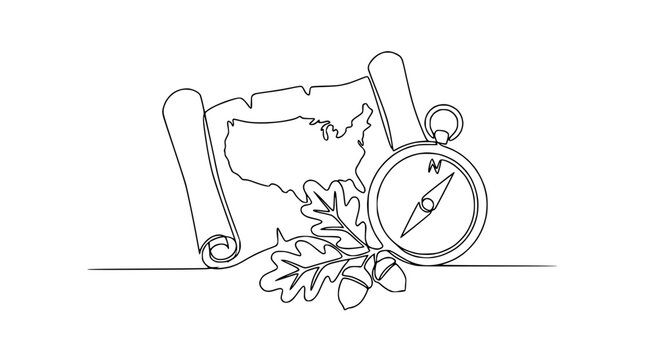 Vintage Map, Compass, Oak Leaves & Acorns - Adventure and Exploration Concept