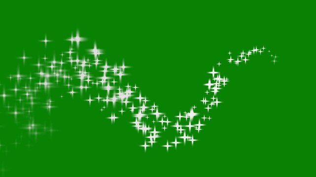 White shining stars and dust particles star sparkle vector doodles, magic sparkles, glitter line stars, twinkling glitter stars line animation, shining twinkle effect on green background. 4k