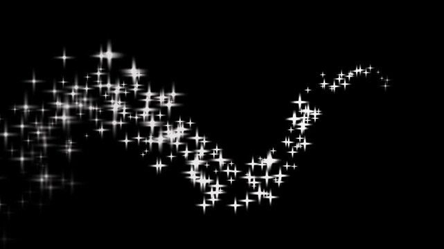 White shining stars and dust particles star sparkle vector doodles, magic sparkles, glitter line stars, twinkling glitter stars line animation, shining twinkle effect on black background. 4k