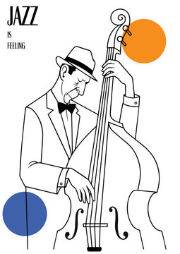 A3 minimalistic black and white vector of a JAZZMAN