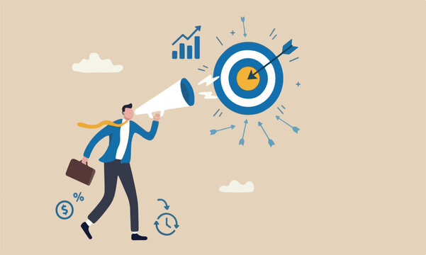 Effectiveness efficiency measure success rate, effort or cost to reach goal or target, practice until succeed concept, cheerful businessman finally hit target after too many unsuccessful tries