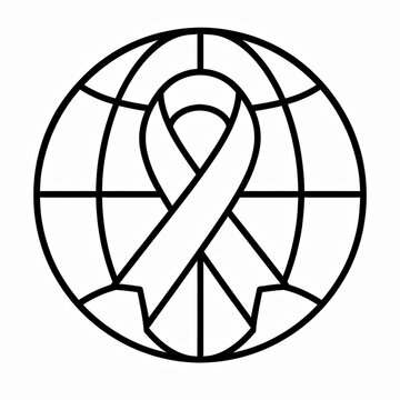 Awareness ribbon icon with global earth map lines