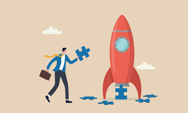 Finding jigsa success business, search for new idea to solve self problem, challenge or inspiration concept, businessman finding jigsaw to complete himself