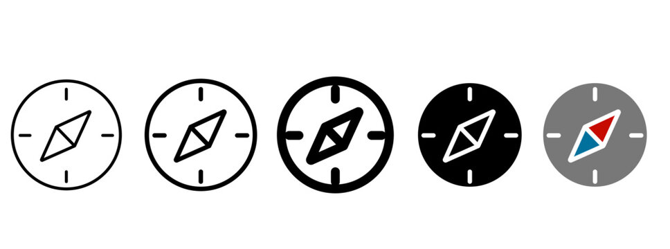 Compass icon with magnetic needle and directional dial. Digital navigation and strategic alignment symbol. Technology roadmap, architecture planning, and ethical governance concept. System orientation