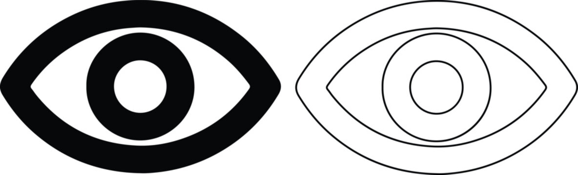 Two stylized eyes one solid black and one outline against a white background representing vision and perception concept in vector illustration