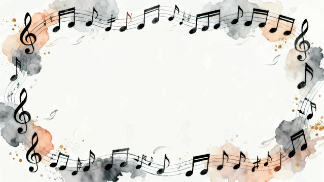 Watercolor musical notes frame with copy space on white background