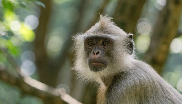 Close up of Gray Langur also known as Hanuman Langur in the forest of Central India.
