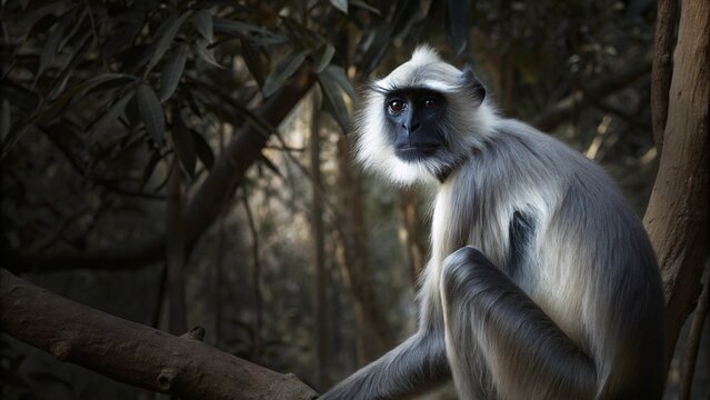 Close up of Gray Langur also known as Hanuman Langur in the forest of Central India.
