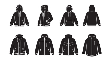 Set of black and white hoodie and jacket icons © Madaheen