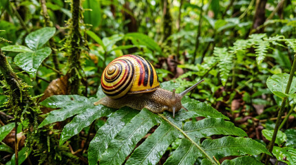 Close up of Cuban painted snail or called polymitas in the forest Alejandro de Humboldt National Park Baracoa Cuba.  © pinan