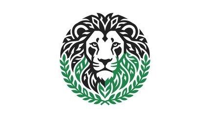 Lion Head Emblem with Laurel Wreath, Majestic Animal Logo © Jarum Jar