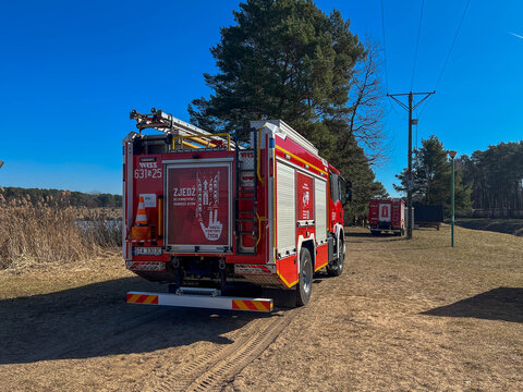 Kalety, Poland, March 7, 2026: Firefighters rescued a deer from the water after the ice broke under it on the Kalety Zielona reservoir on the Mala Panew River in Poland