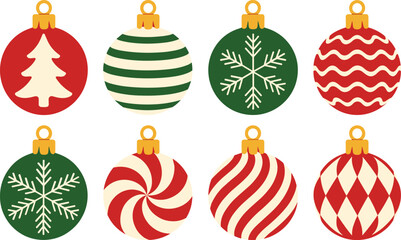 Fototapeta premium Set of eight colorful round christmas baubles for festive tree decoration isolated on white background