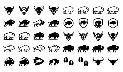 Farm Animal Head and Body Black Silhouette Collection with Livestock Icons Vector Set © Madhobe