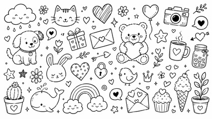 Fototapeta premium Set of black hand drawn doodle hearts isolated on a white background