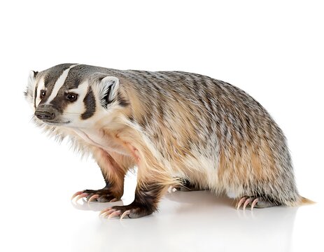 American Badger Taxidea taxus Alert in Side Profile