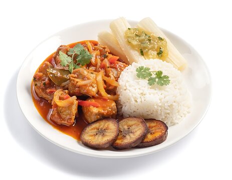 Traditional Cuban Hutia Dish With Rice and Fried Plantains