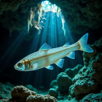 Blind Cave Fish Swimming Through a Yucatan Cenote