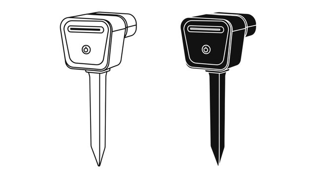 Soil Moisture Meter Illustration: Two stylized illustrations of a soil moisture meter, one in white and one in black, highlight the design of this essential gardening tool.
