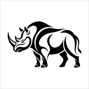 Black rhino illustration standing alone in plain space