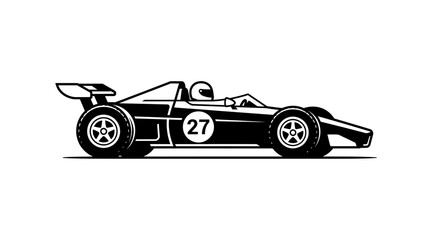 A minimalist vector illustration of a race car speeding on a track © rian