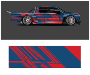 Fototapeta premium Dynamic Car Wrap Design with Red and Blue Stripes