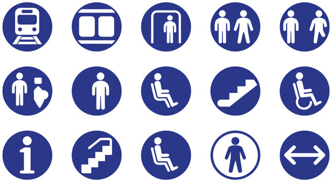 Train Station Transit Icons Set &ndash; Railway, Metro, KRL Wayfinding and Navigation Vector.
