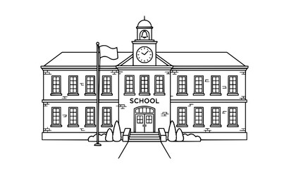 Fototapeta premium Minimal school building outline vector illustration