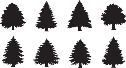 Fototapeta premium Conifer pine tree forest set high quality vector silhouette illustration clipart scalable silhouette.
