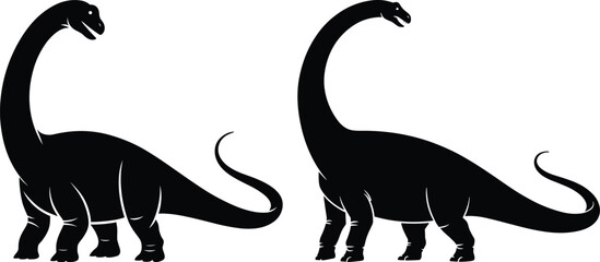 Two Black Silhouettes of Brontosaurus Dinosaurs Facing Right prehistoric © QueenMomtaz 