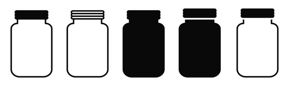 Empty Glass Jar Icons Collection - Preserving and Storage Containers.