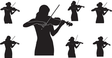 Musicians playing violins editable vector silhouette illustration. © Sheplob