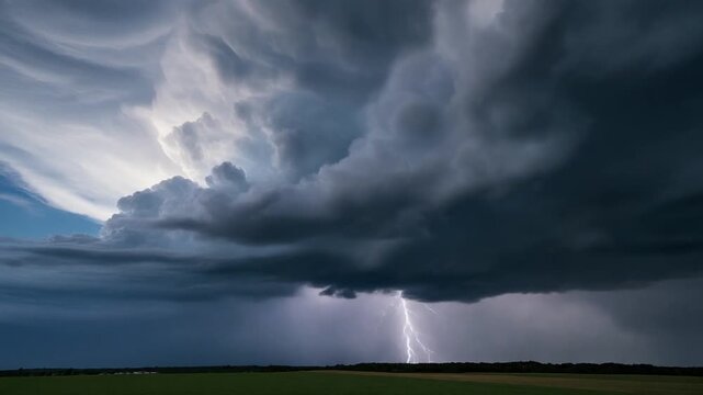 Image photo animation shapes dangerous storm cloud vectors. Severe image photo animation tracks supercell thunderstorm weather. Rural image photo animation passes country fields.