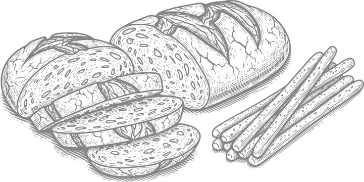 Bread Loaf and Grissini Vector Illustration