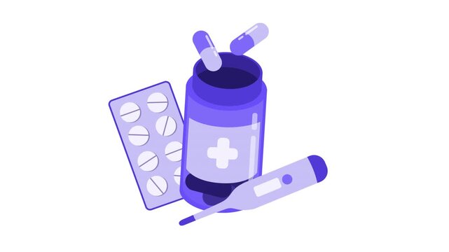 Pharmacy and Medical Care Logo Animation Sign, Medicine with Pills and Thermometer Illustration Animation