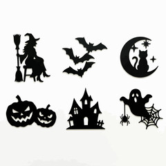 Fototapeta premium Witch house and ghost halloween silhouette collection for craft design.
