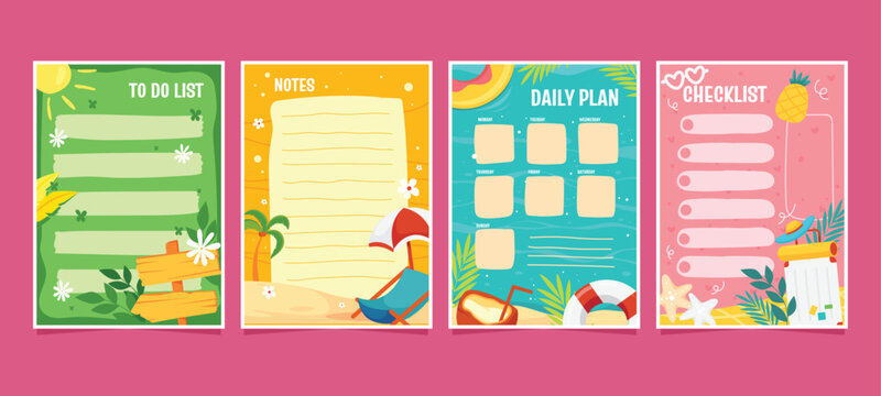 Colorful vacation planner and checklist set
