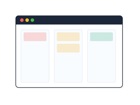 Browser window with three columns for content cards and website elements.