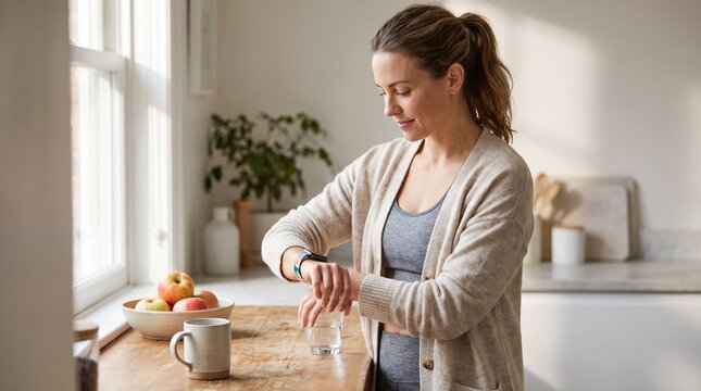 Smartwatch heart rate variability morning hydration wellness routine at home
