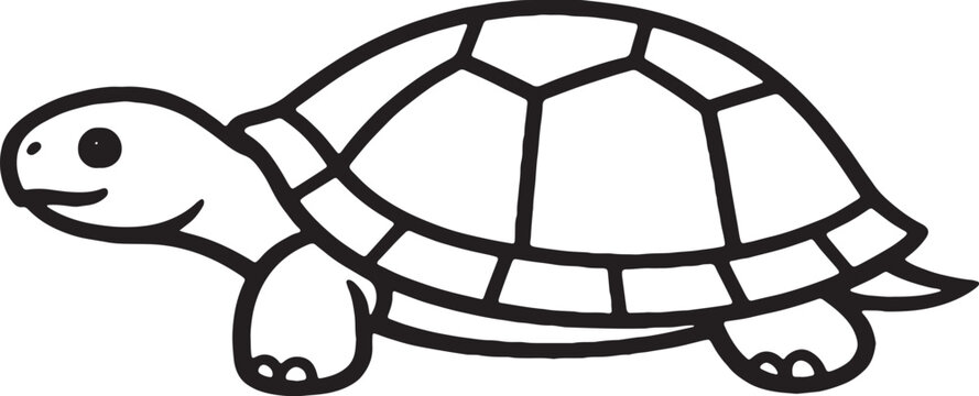 Turtle Silhouette Black And White Line Drawing On Transparent Background