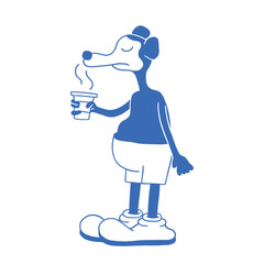Fototapeta premium hand drawn mouse with coffee cartoon retro illustration