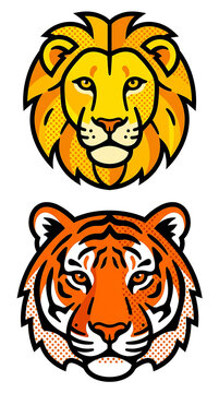 Colorful cartoon tiger face illustration vector.