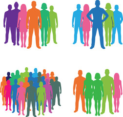 Obraz premium Colorful Diverse People Silhouette Vector Collection Featuring Community Groups Teamwork Human Crowd and Social Diversity Isolated on White Background