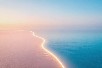 Fototapeta premium Tranquil ocean at sunset with gentle waves and a colorful sky, creating a serene atmosphere.